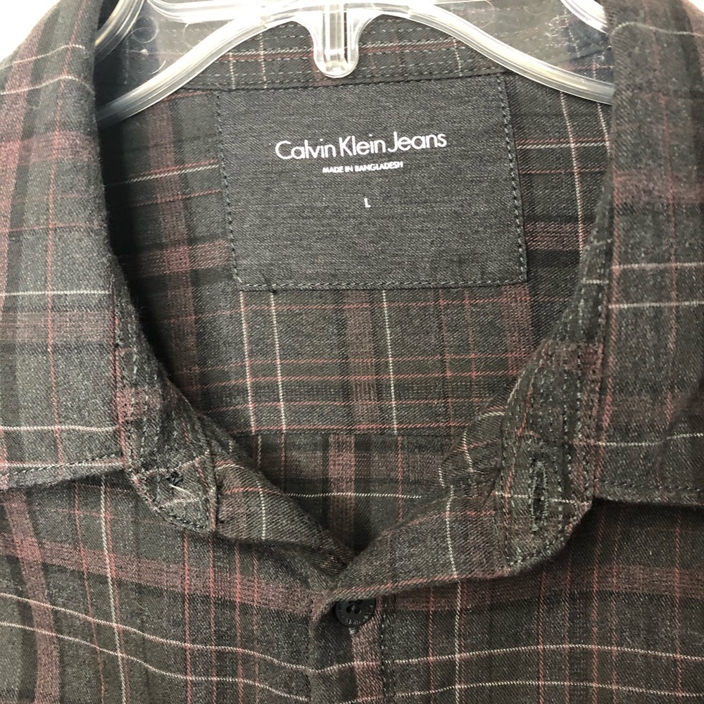 Calvin Klein Maroon/black Flannel Button Down L - Picture 4 of 6